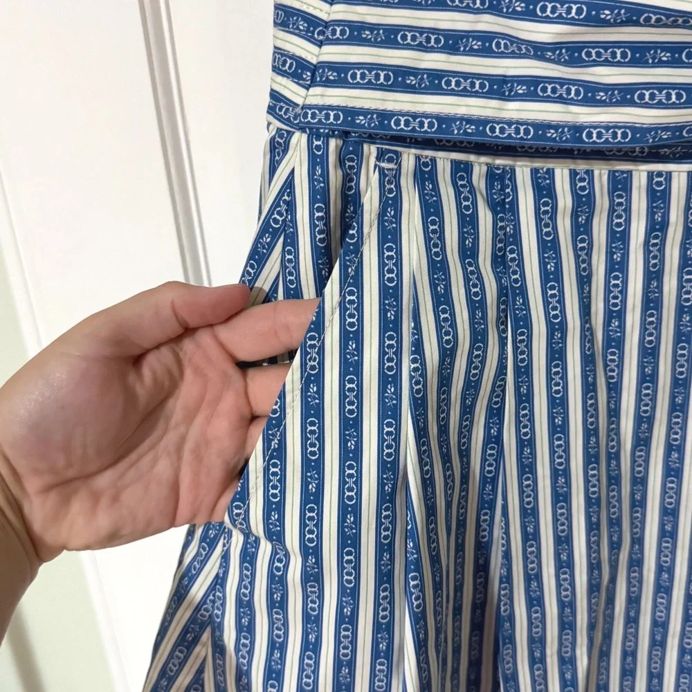 Tory Burch Blue White Striped Chain Print Wrap Skirt Size 2 High Waist Pockets
